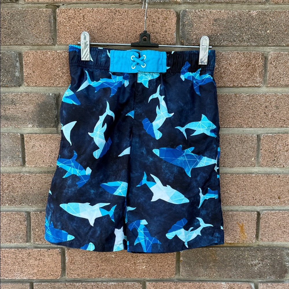 Sonoma Navy and Teal Boys Swim Trunks with Sharks Size Medium